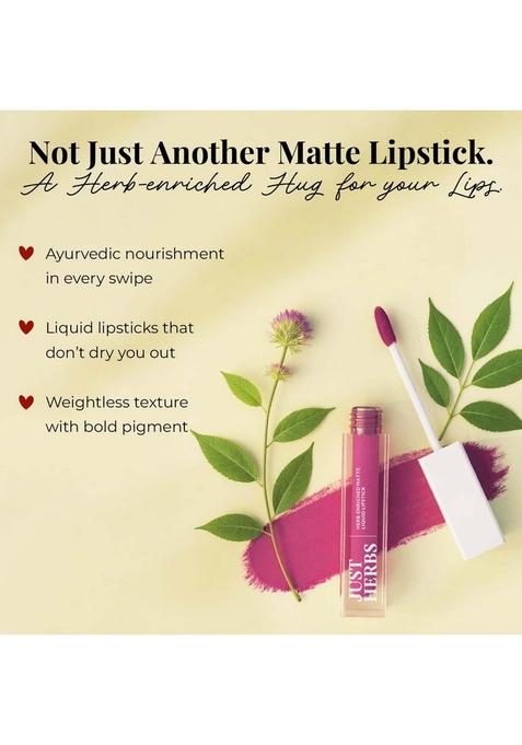 Just Herbs Ayurvedic Liquid Lipstick Kit Set Of 3 With Long Lasting, Hydrating & Lightweight Lip Colour, Full Size
