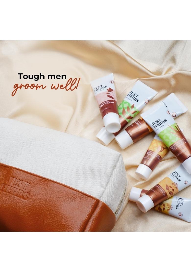 Just Herbs 7 Days Face & Body Care Pack Skincare Essentials Combo With Facewash | Honey Gel Herbal Massage Cream Anti Blemish Wash And Lotion Perfect For Gifting Travel Kit Set Men