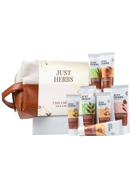 Just Herbs 7 Days Face & Body Care Pack Skincare Essentials Combo With Facewash | Honey Gel Herbal Massage Cream Anti Blemish Wash And Lotion Perfect For Gifting Travel Kit Set Men