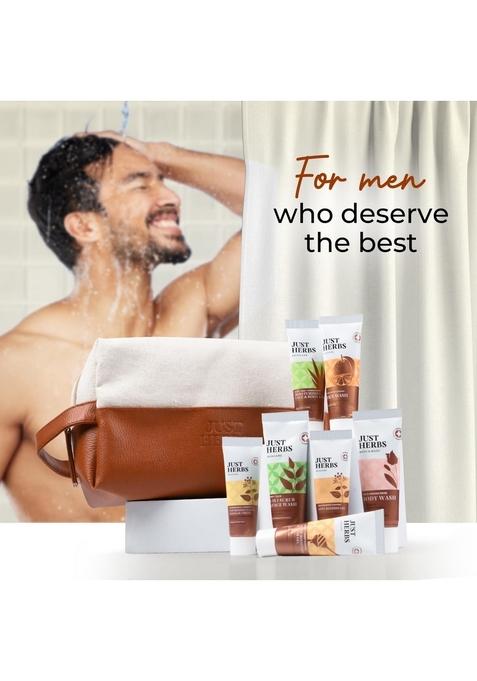 Just Herbs 7 Days Face & Body Care Pack Skincare Essentials Combo With Facewash | Honey Gel Herbal Massage Cream Anti Blemish Wash And Lotion Perfect For Gifting Travel Kit Set Men