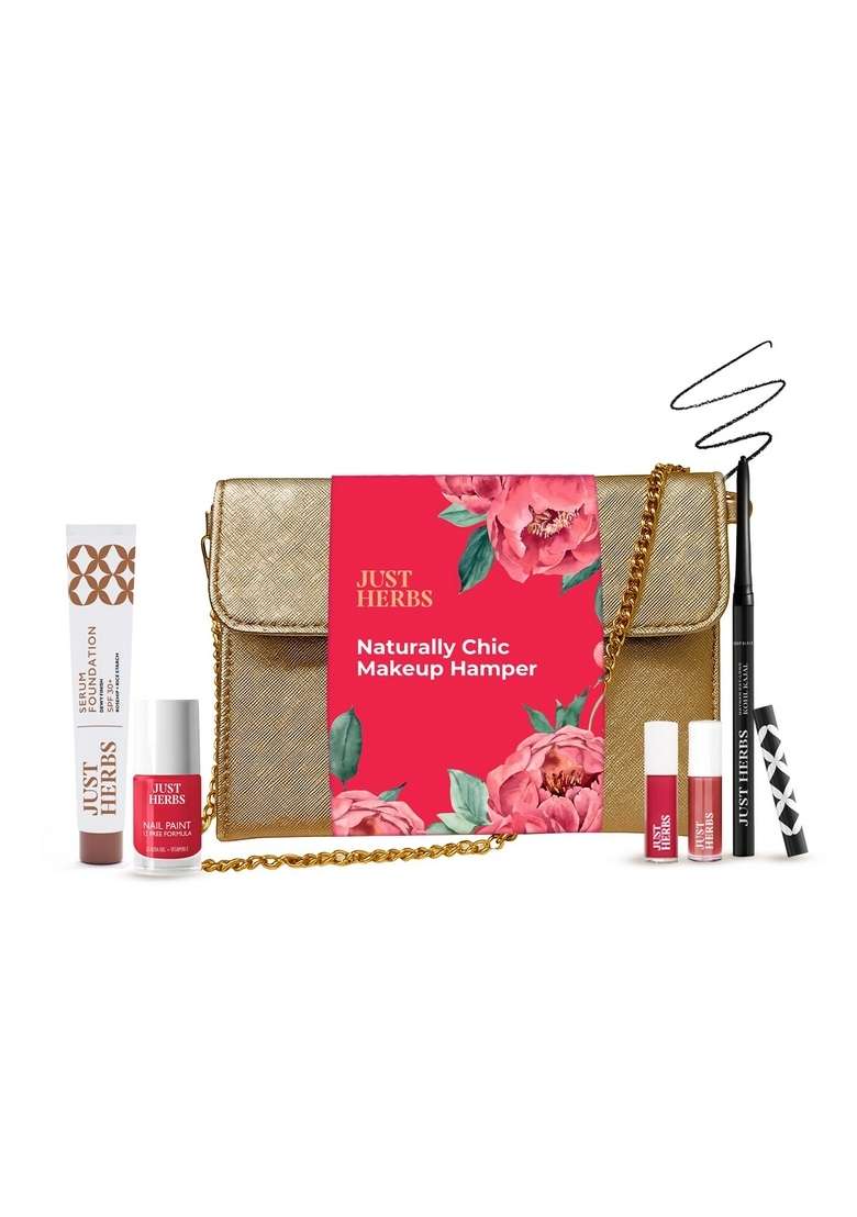 Just Herbs Naturally Chic Makeup Hamper | For Her Gift Kit Rakhi - Of 5 + Sling Bag - Indya