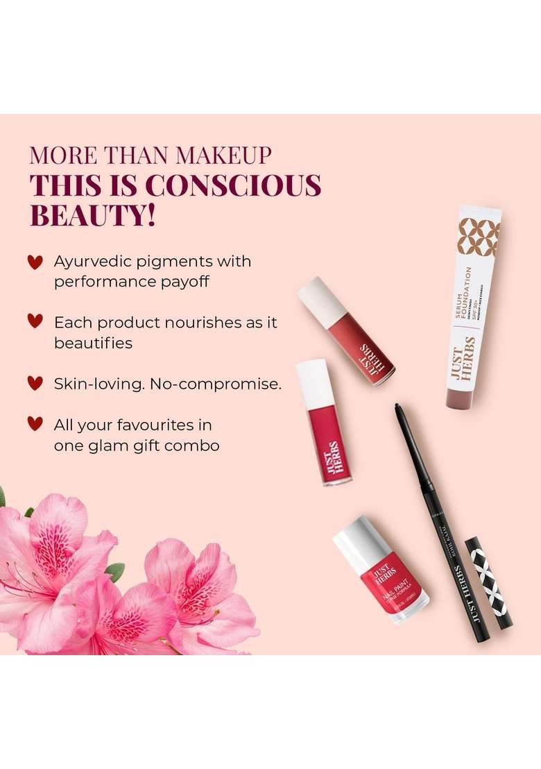 Just Herbs Naturally Chic Makeup Hamper | For Her Gift Kit Rakhi - Of 5 + Sling Bag - Indya