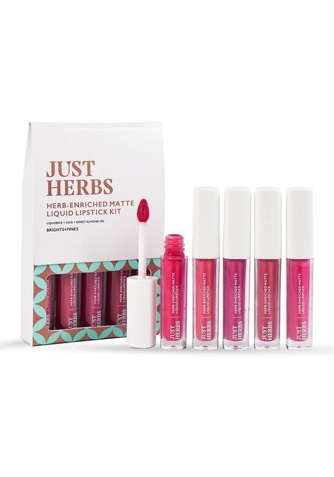 Just Herbs Ayurvedic Liquid Lipstick Kit Set Of 5 With Long Lasting, Hydrating & Lightweight Lip Colour, Full Size - Paraben Silicon Free 10 Ml (Brights Pinks)
