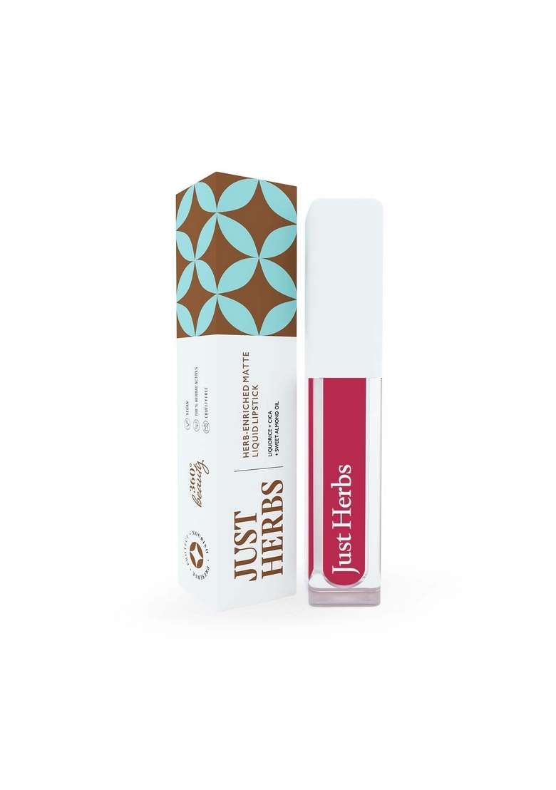 Just Herbs Ayurvedic Creamy Matte Long Lasting Liquid Lipstick With Liquorice & Sweet Almond Oil - Peony Pink 2 Ml - Indya