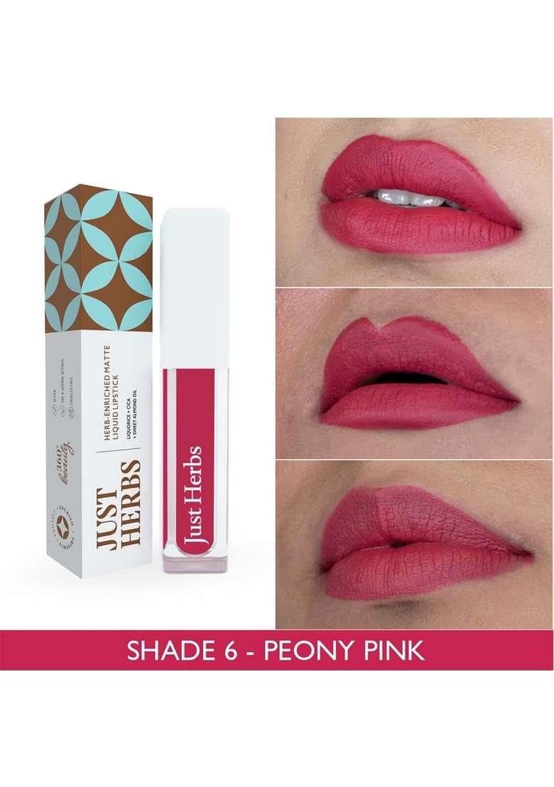 Just Herbs Ayurvedic Creamy Matte Long Lasting Liquid Lipstick With Liquorice & Sweet Almond Oil - Peony Pink 2 Ml - Indya