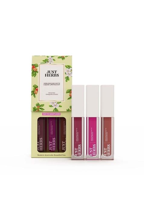 Just Herbs Herb Enriched Matte Liquid Lipstick | Set Of 3 For Women Day To Night Hydrating & Lightweight Ashwagandha Brahmi