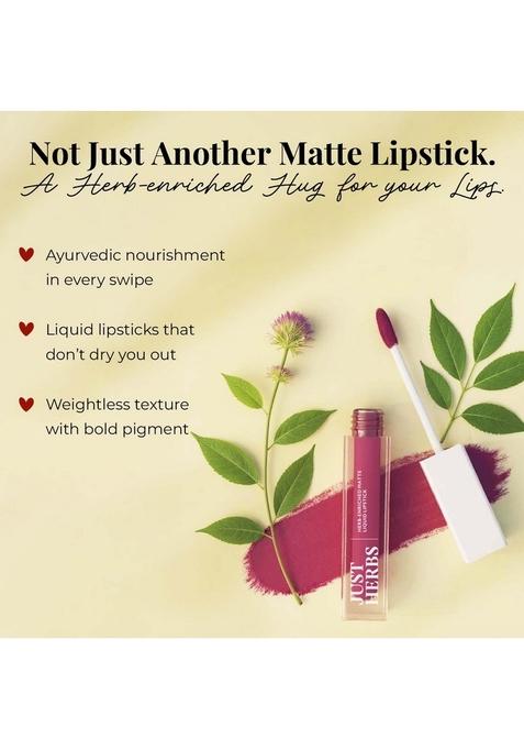 Just Herbs Herb Enriched Matte Liquid Lipstick | Set Of 3 For Women Day To Night Hydrating & Lightweight Ashwagandha Brahmi