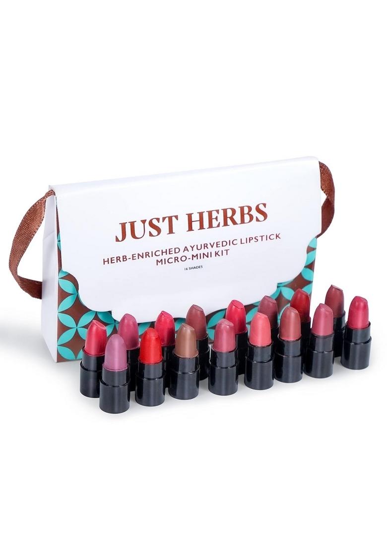 Just Herbs Ayurvedic Creamy Matte Lipstick Set For Lip Hydrating & Moisturizing, Suitable All Indian Tones 38Gm (Pack Of 16)