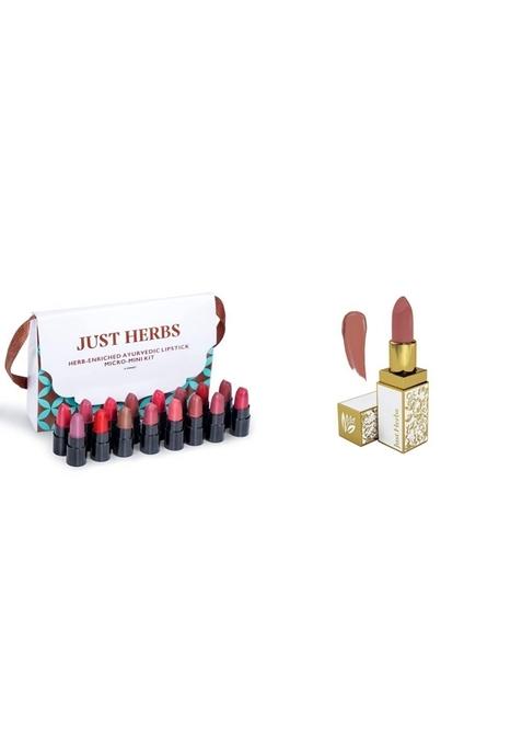 Just Herbs Ayurvedic Creamy Matte Lipstick Set For Lip Hydrating & Moisturizing, Suitable All Indian Tones 38Gm (Pack Of 16)