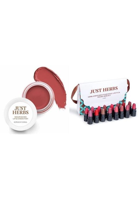 Just Herbs Ayurvedic, Natural Lip & Cheek Tint, Blush For Women- 02 Peachy Coral (Creamy Matte) Ayurvedic Creamy Matte Lipstick Set38Gm (Pack Of 16)