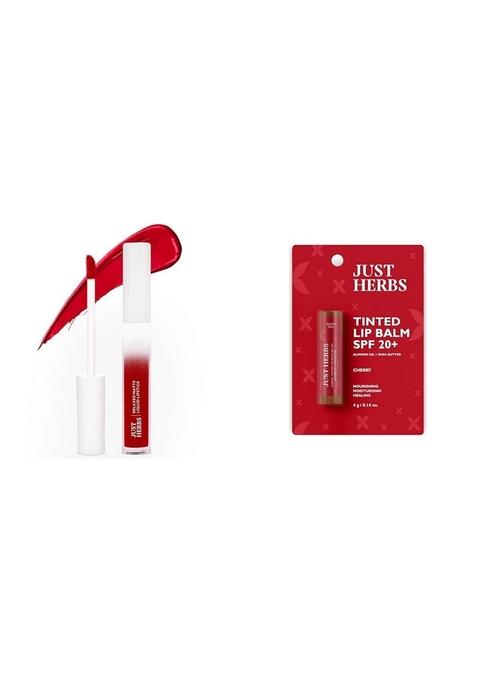 Just Herbs Relaxed Matte Liquid Lipstick Lip Colour For Women & Tinted Balm Men And With Spf 20+ Dark Lips To Lighten 4 G (Cherry) Combo