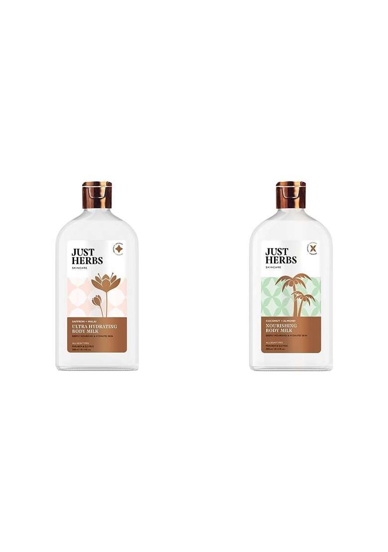 Just Herbs Saffron + Malai Nourishing Body Milk Lotion- 300Ml & Lotion For Dry Normal Combination Skin With Coconut Almond - Combo - Indya