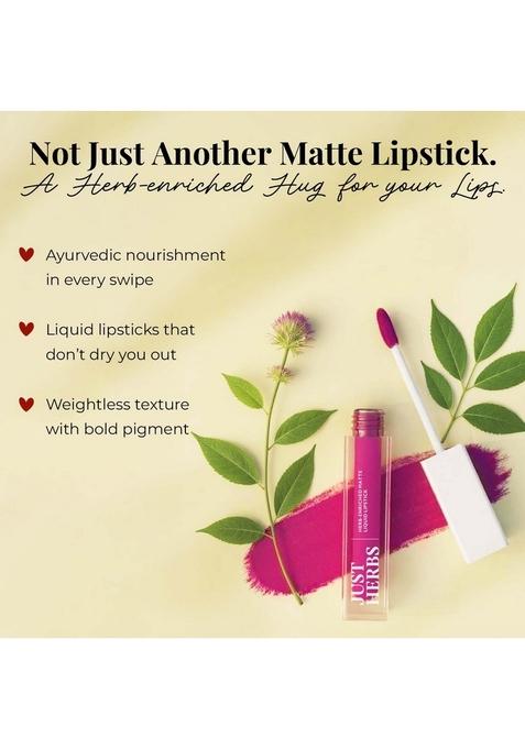 Just Herbs Ayurvedic Liquid Lipstick Kit Set Of 3 With Long Lasting, Hydrating & Lightweight Lip Colour, Full Size