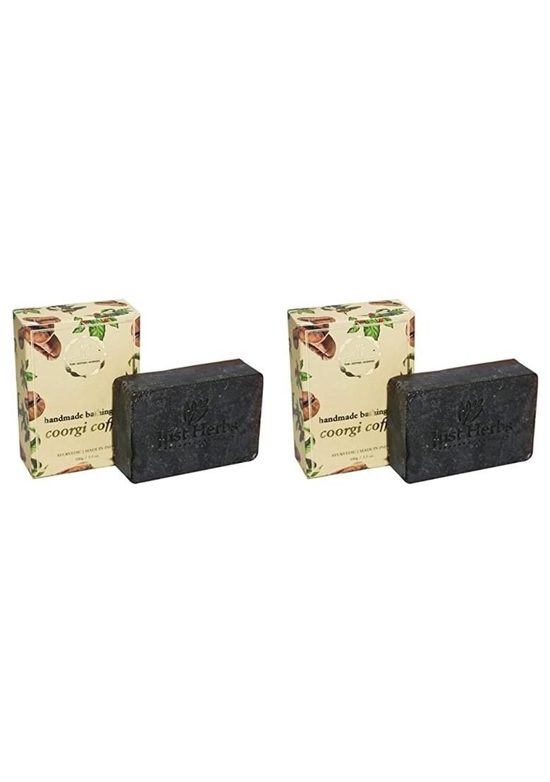 Just Herbs Ayurvedic Coorgi Coffee Handmade Skin Detoxify Bathing Soap Bar For All Types, Organic & Chemical Free Men Women (Pack Of 2)