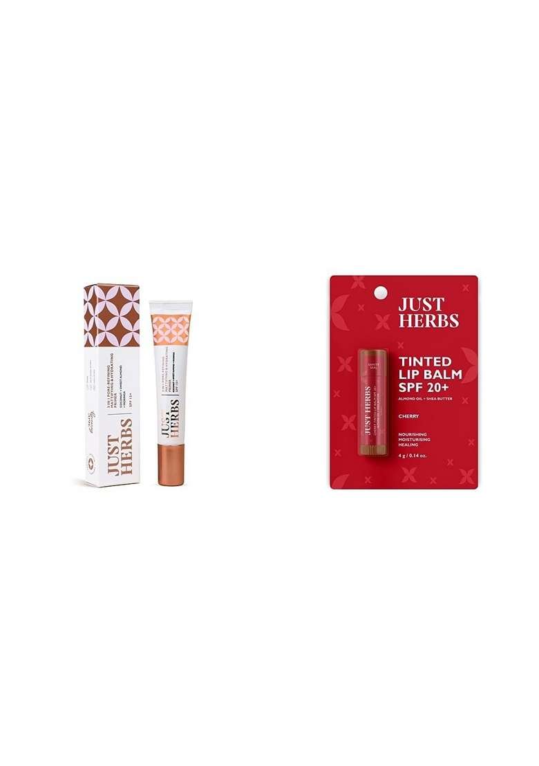 Just Herbs 3 In 1 Pore-Refining,Minimizer Mattifying & Hydrating Primer 20G Tinted Lip Balm 4 G (Cherry) Combo - Indya