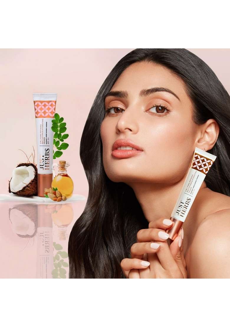 Just Herbs 3 In 1 Pore-Refining,Minimizer Mattifying & Hydrating Primer 20G Tinted Lip Balm 4 G (Cherry) Combo - Indya