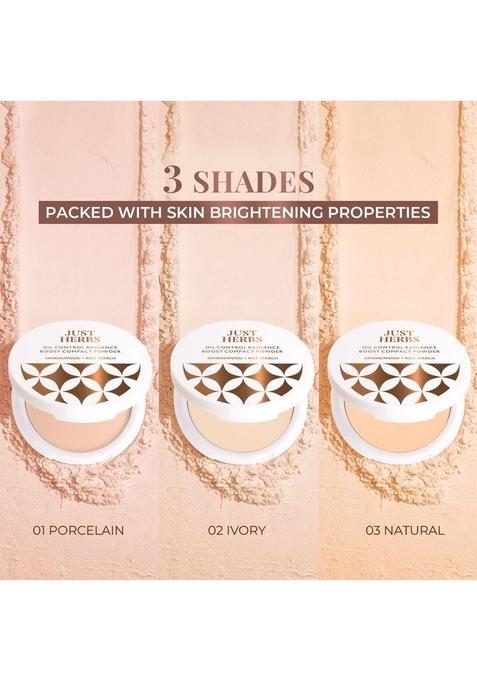 Just Herbs Long Stay Non Sticky Makeup Fixer & Oil Control Radiance Booster Age Defying Compact Powder For Face 9G (Porcelain) Combo
