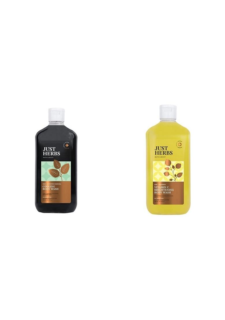Just Herbs Deep Cleansing Cooling Body Wash 300 Ml & Vitamin C Skin Brightening Exfoliating Lime + Liquorice For Combo