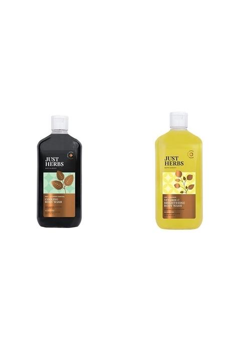 Just Herbs Deep Cleansing Cooling Body Wash 300 Ml & Vitamin C Skin Brightening Exfoliating Lime + Liquorice For Combo