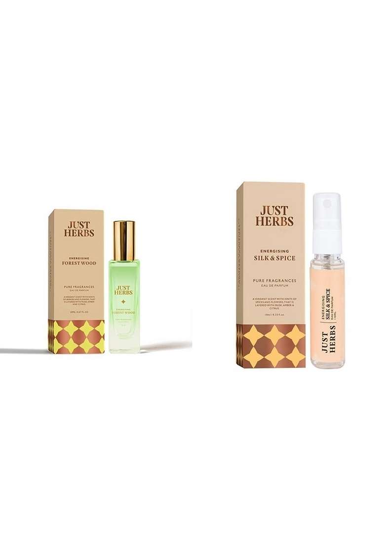 Just Herbs Unisex Long Lasting Liquid Perfume, Pocket Parfum Edp Forest Wood - 20Ml & Luxury Musk Scent Silk Spice Travel Friendly Perfume 10Ml Combo - Indya