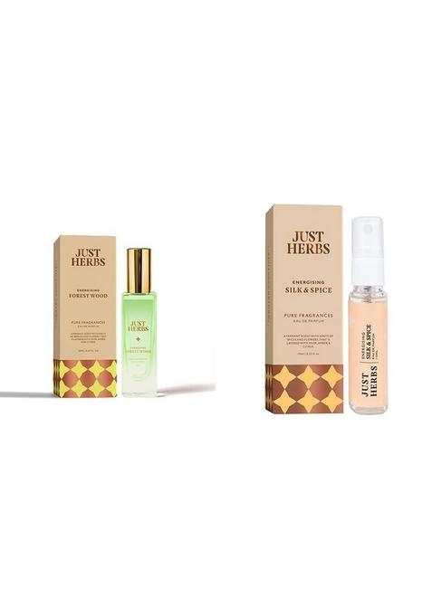 Just Herbs Unisex Long Lasting Liquid Perfume, Pocket Parfum Edp Forest Wood - 20Ml & Luxury Musk Scent Silk Spice Travel Friendly Perfume 10Ml Combo