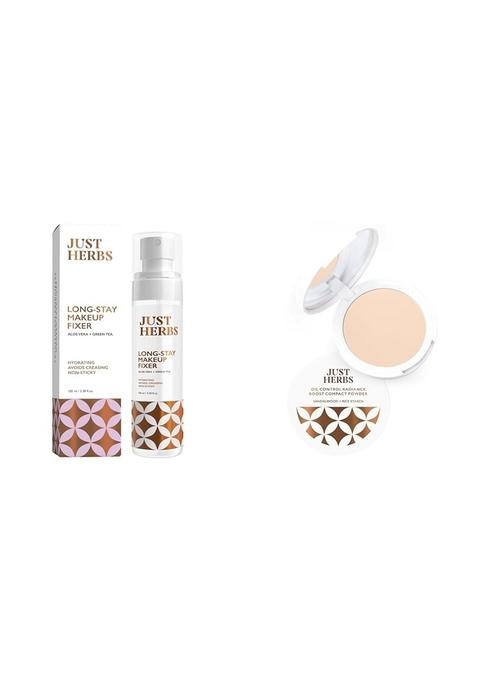 Just Herbs Long Stay Non Sticky Makeup Fixer & Oil Control Radiance Booster Age Defying Compact Powder For Face 9G (Ivory) Combo