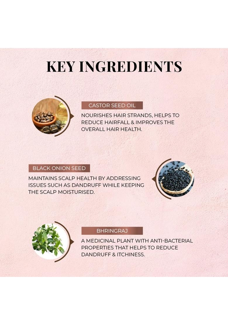 Just Herbs Anti Hairfall Natural Hair Mask With Castor & Black Onion Seed- 200Gm 8 In 1 Root Nourishing Amla Neem Fall Control Shampoo 200 Ml Combo For Frizzy Hair, 3 Count