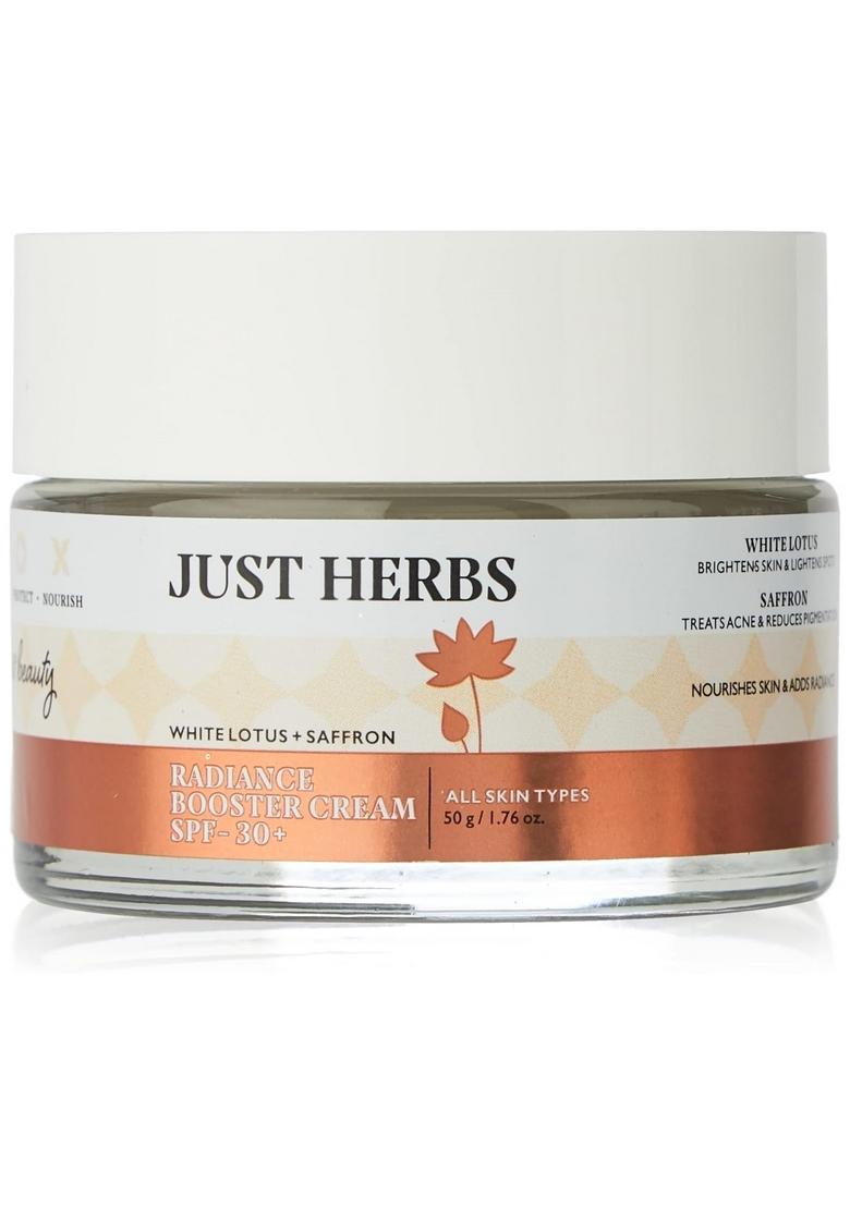Just Herbs Skin Whitening Face Cream With Spf 30+ Saffron And White Lotus Radiance Booster Cream- 50G & Tinted Lip Balm 4 G (Cherry) Combo
