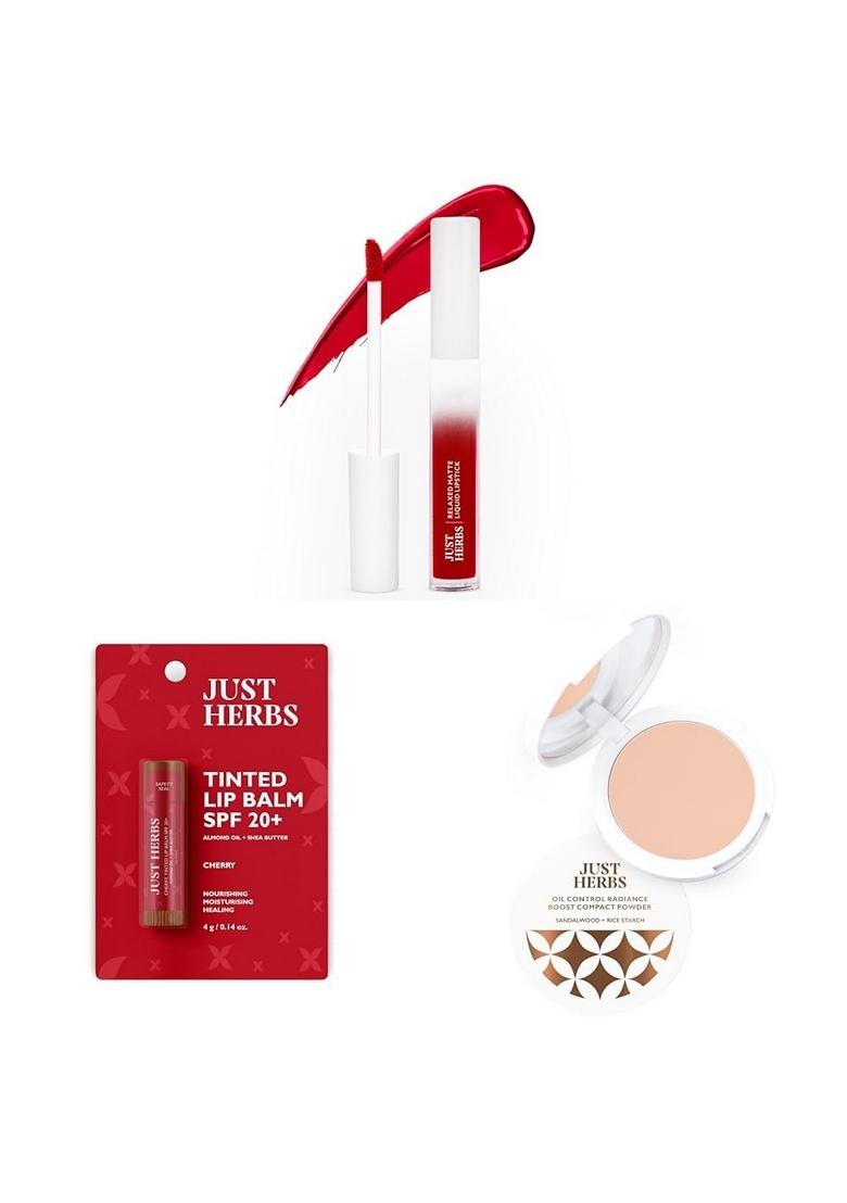 Just Herbs Relaxed Matte Liquid Lipstick Lip Colour & Tinted Balm For Men Women With Spf 20+ Dark Lips To Lighten 4G Oil Control Radiance Booster Age Defying Compact Powder, 9G (Porcelain)