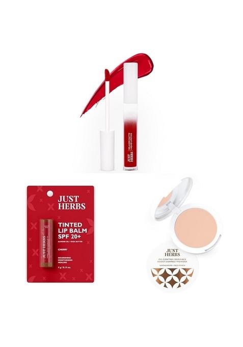 Just Herbs Relaxed Matte Liquid Lipstick Lip Colour & Tinted Balm For Men Women With Spf 20+ Dark Lips To Lighten 4G Oil Control Radiance Booster Age Defying Compact Powder, 9G (Porcelain)