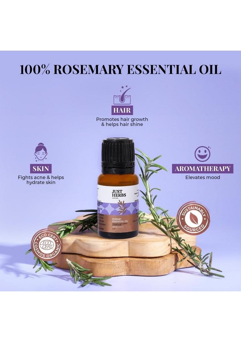 Just Herbs Rosemary Steam 100% Pure Distilled Essential Oil For Hair | Skin Fights Acne Elevates Mood Aromatherapy Men And Women (10 Ml)