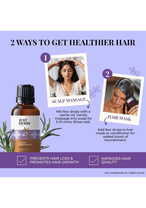 Just Herbs Rosemary Steam 100% Pure Distilled Essential Oil For Hair | Skin Fights Acne Elevates Mood Aromatherapy Men And Women (10 Ml)