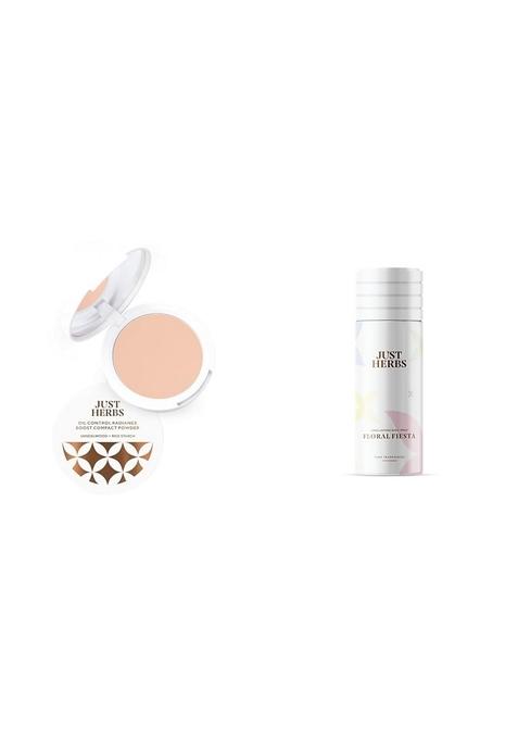 Just Herbs Oil Control Radiance Booster Age Defying Matte Compact Powder For All Skin Types Face Makeup 9G (Porcelain) & Long Lasting Combo, Cream