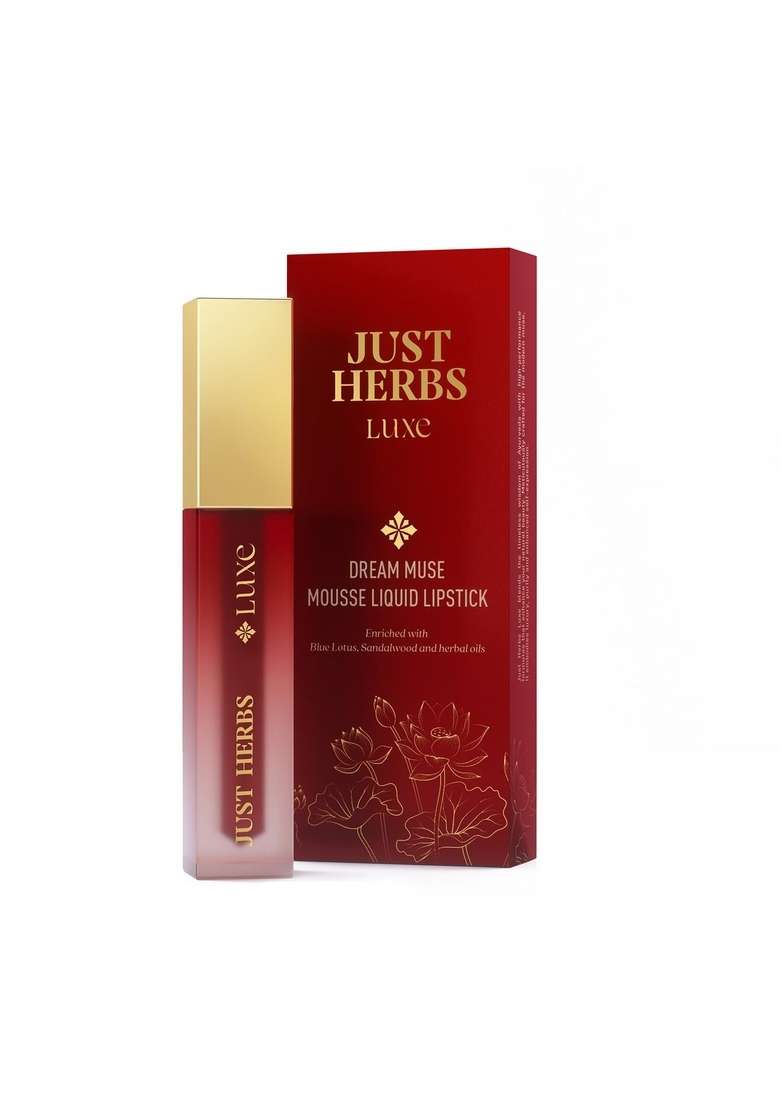 Just Herbs Luxe Dream Muse Mousse Liquid Lipstick | Luxury Makeup Velvet Matte Long Lasting & Transferproof Formula Ayurvedic – 3.5 Ml (08 Maroon Desire) - Indya