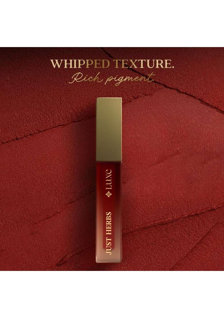 Just Herbs Luxe Dream Muse Mousse Liquid Lipstick | Luxury Makeup Velvet Matte Long Lasting & Transferproof Formula Ayurvedic – 3.5 Ml (08 Maroon Desire) - Indya