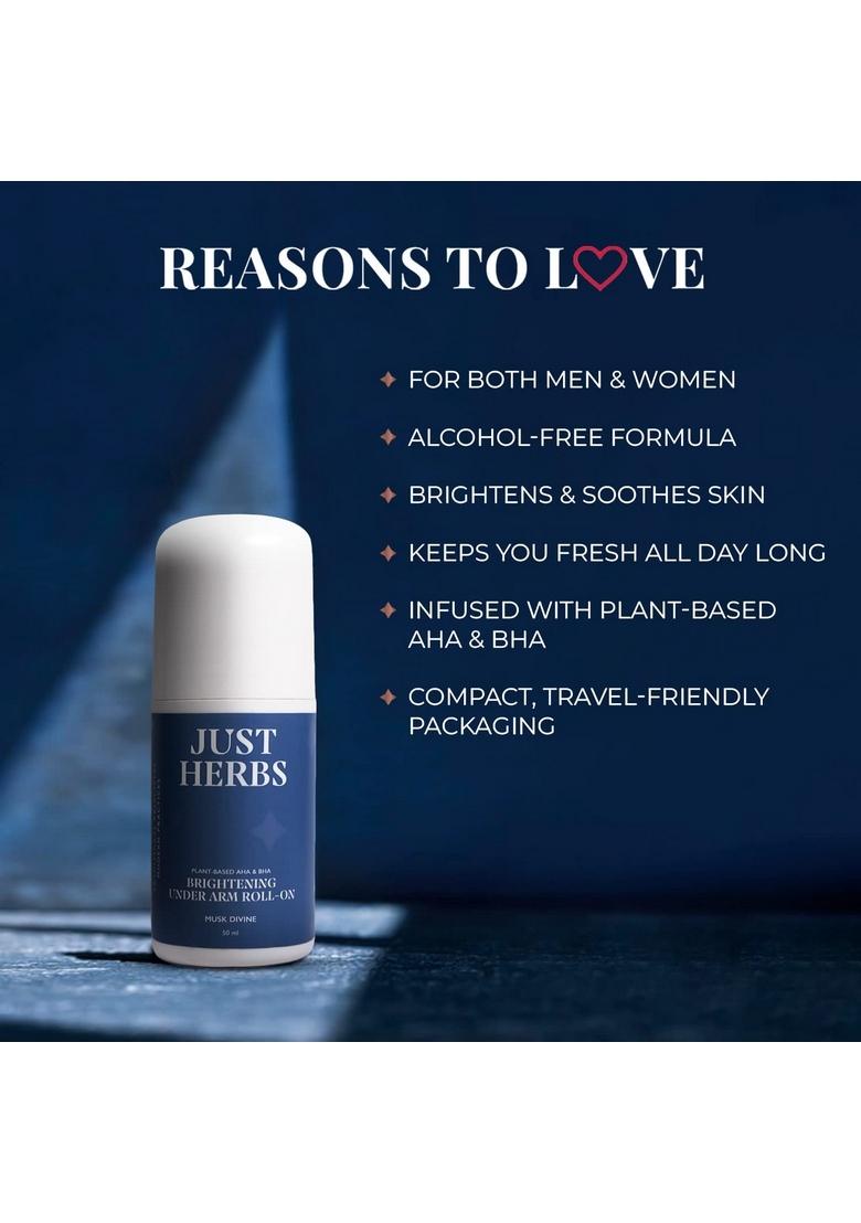 Just Herbs Roll On Deo For Men Musk Divine Refreshing Under Arm Long Lasting Deodorant