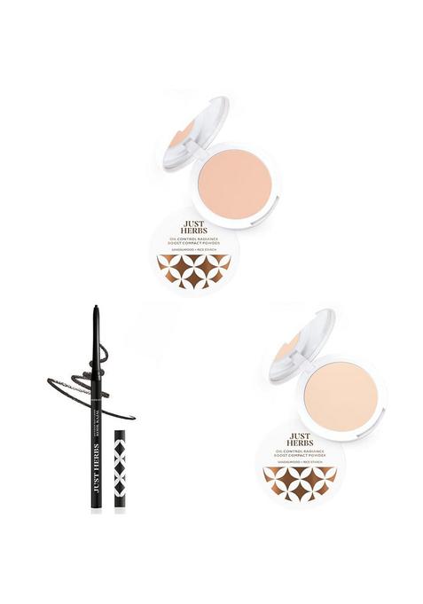 Just Herbs Oil Control Radiance Booster Age Defying Matte Compact Powder For All Skin Types Face Makeup 9G&Retractable 2 In 1 Herbal Eyeliner + Kajal With Almond Oil(Ivory),Cream