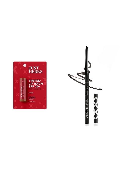 Just Herbs Tinted Lip Balm 4 G (Cherry) & Retractable 2 In 1 Herbal Eyeliner + Kajal - Black 0.3G Combo