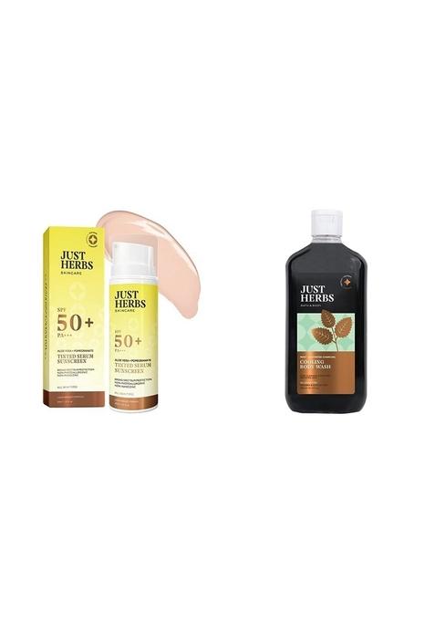 Just Herbs Tinted Sunscreen For All Skin Types Spf 50+ Pa++++ Uva/Uvb Protection- 30 Ml & Deep Cleansing Cooling Body Wash 300 Combo, Pack Of 1