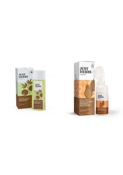 Just Herbs Skin-Rejuvenating Ayurvedic Face Wash Cleanser - 100 Ml & Brightening Foaming Wash- 100Ml Combo