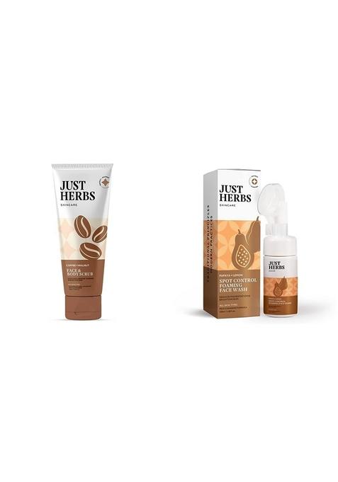 Just Herbs Coffee Body Scrub Walnut Exfoliating Detan Face & Scrub100 Ml Brightening Foaming Wash- 100Ml Combo
