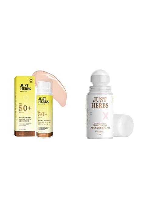 Just Herbs Tinted Sunscreen For All Skin Types Spf 50+ Pa++++ Uva/Uvb Protection- 30 Ml & Under Arm Roll On Deodorant - 50 Combo, Pack Of 1