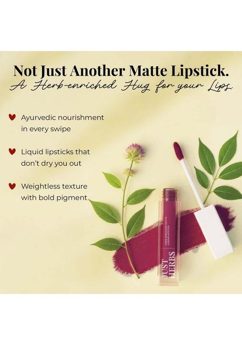 Just Herbs Ayurvedic Liquid Lipstick Kit Set Of 3 With Long Lasting, Hydrating & Lightweight Lip Colour, Full Size