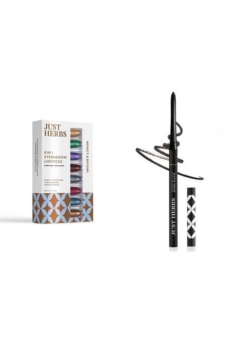 Just Herbs 8 In 1 Herbal Metallic Stick-Shimmery Finish - 12Gm& Retractable 2 Eyeliner + Kajal Stick- Black 0.3G Combo