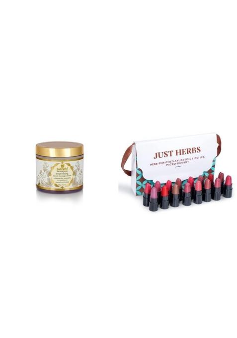 Just Herbs Ayurvedic Herbal Nourishing Face Moisturizing Massage Cream100 Gm & Creamy Matte Lipstick Set38Gm (Pack Of 16)