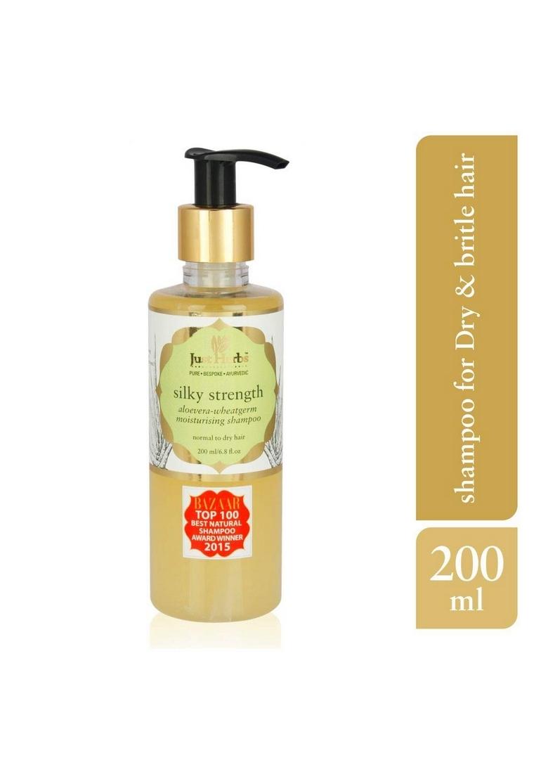 Just Herbs Silky Strength Aloevera Wheatgerm Moisturizing Shampoo For Dry And Brittle Hair-200 Ml & Ayurvedic Anti-Dandruff Soya Protein Herbal Shampoo, Men Women, Chemical Free
