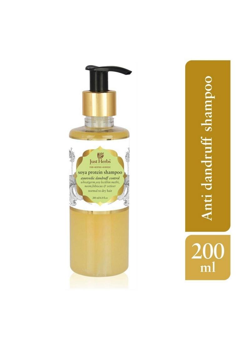 Just Herbs Silky Strength Aloevera Wheatgerm Moisturizing Shampoo For Dry And Brittle Hair-200 Ml & Ayurvedic Anti-Dandruff Soya Protein Herbal Shampoo, Men Women, Chemical Free