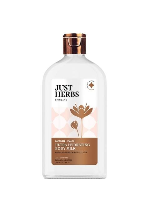 Just Herbs Saffron + Malai Nourishing Body Milk Lotion- 300Ml & Skin Whitening Face Cream With Spf 30+ And White Lotus Radiance Booster Cream- 50G Combo