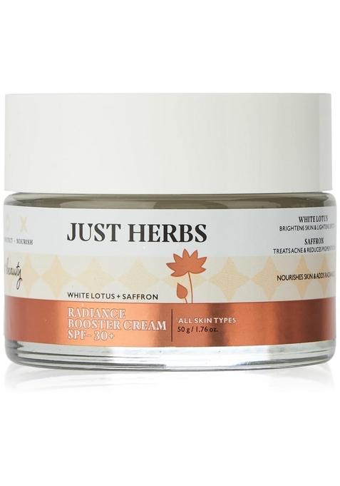 Just Herbs Saffron + Malai Nourishing Body Milk Lotion- 300Ml & Skin Whitening Face Cream With Spf 30+ And White Lotus Radiance Booster Cream- 50G Combo