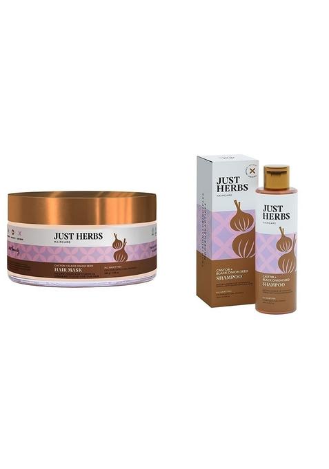 Just Herbs Anti Hairfall Natural Hair Mask With Castor & Black Onion Seed- 200Gm And Seed Sulfate Free Shampoo Reduce For Dull Hair- 200Ml Combo, 1 Count